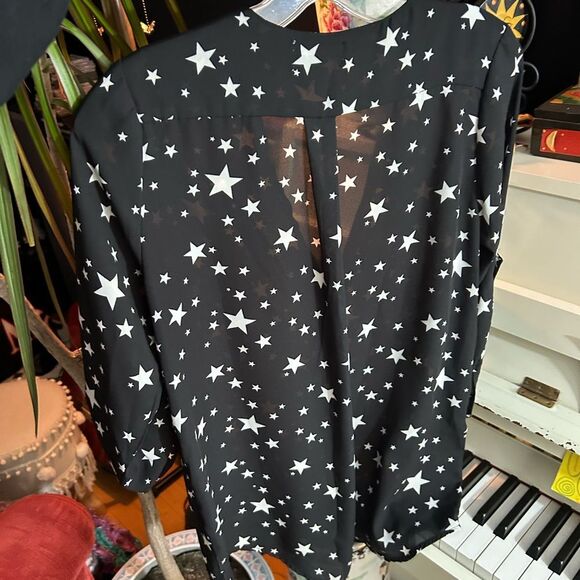 Stella Tweed Black Starry Blouse Size Medium - Picture 13 of 16